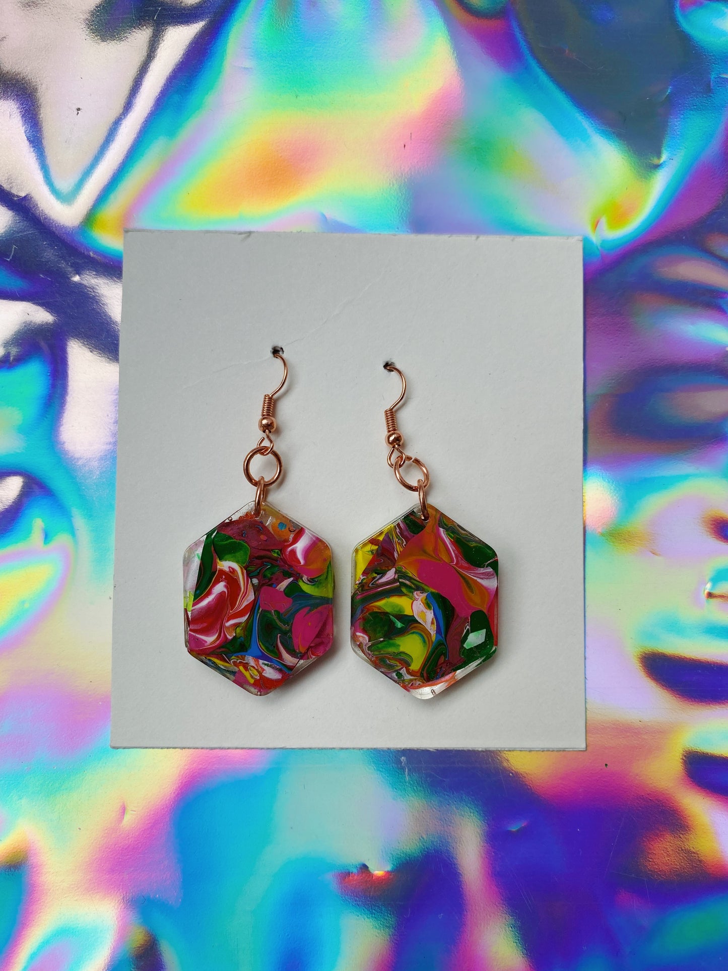 rainbow hexagons earrings