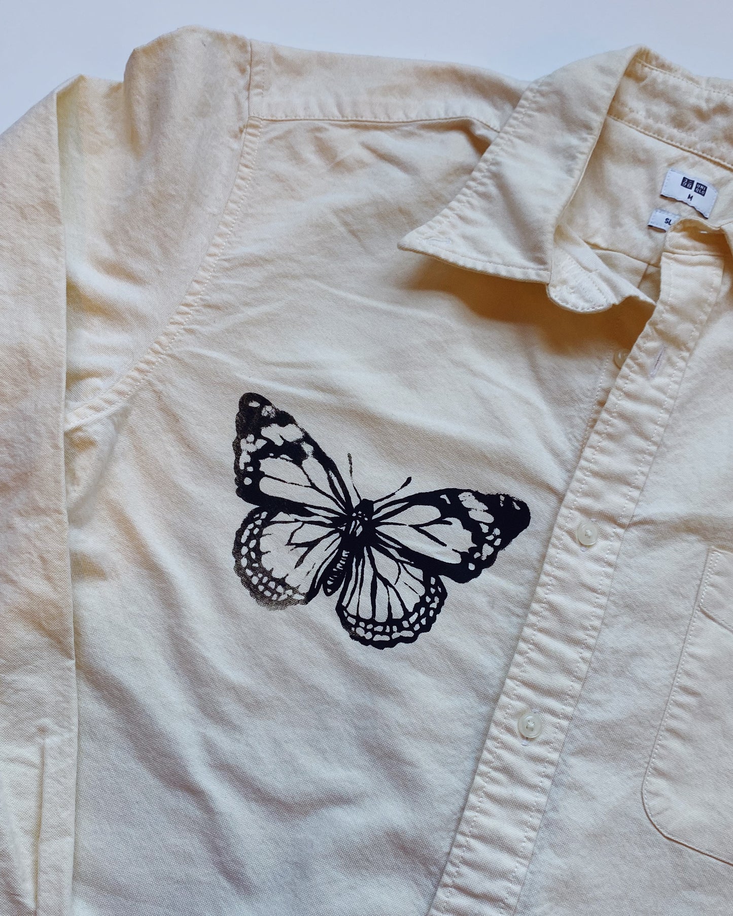 yellow butterfly button down shirt
