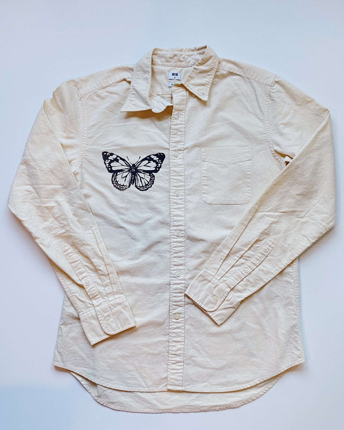 yellow butterfly button down shirt