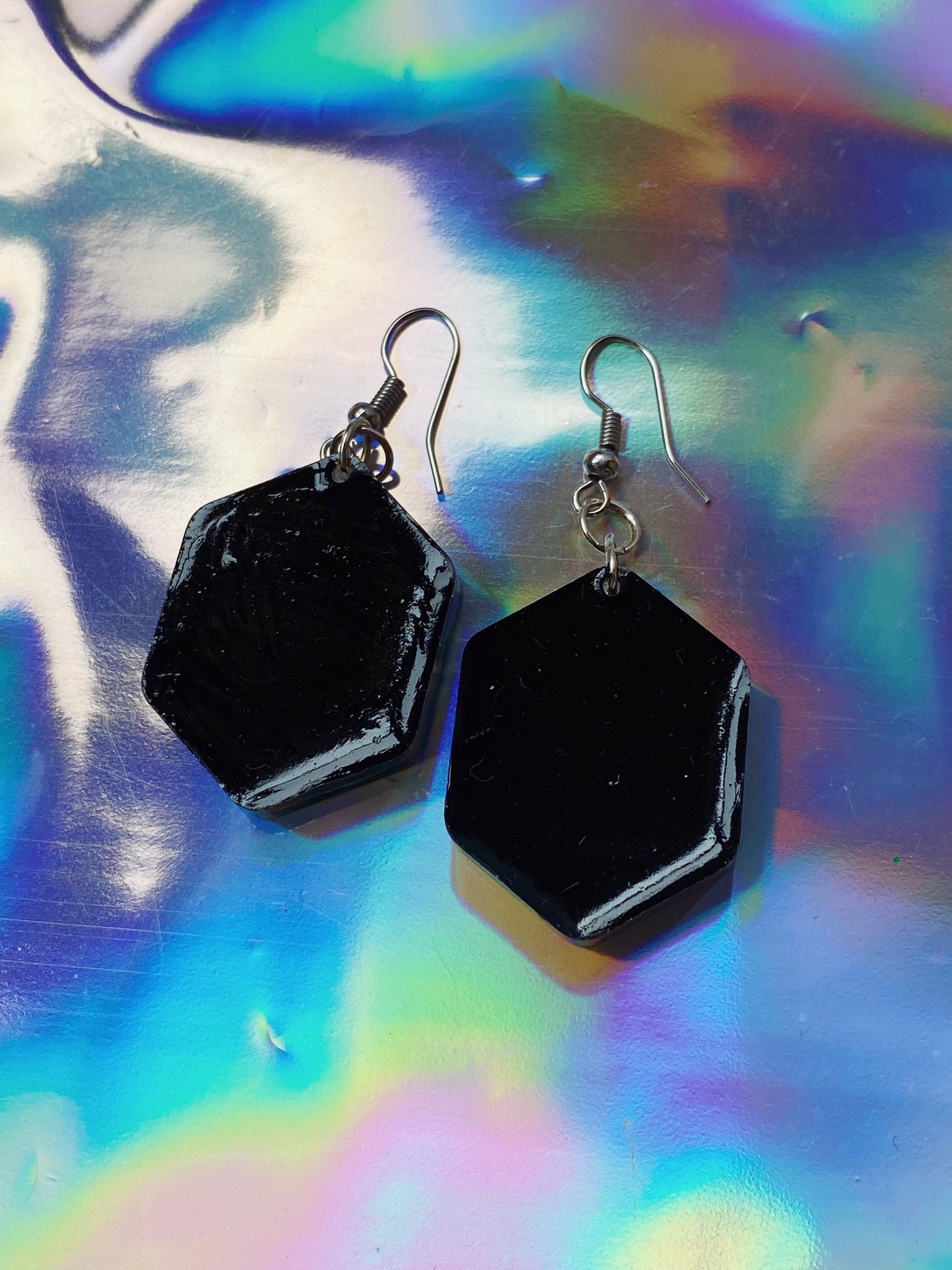 blue hexagon swirl earrings