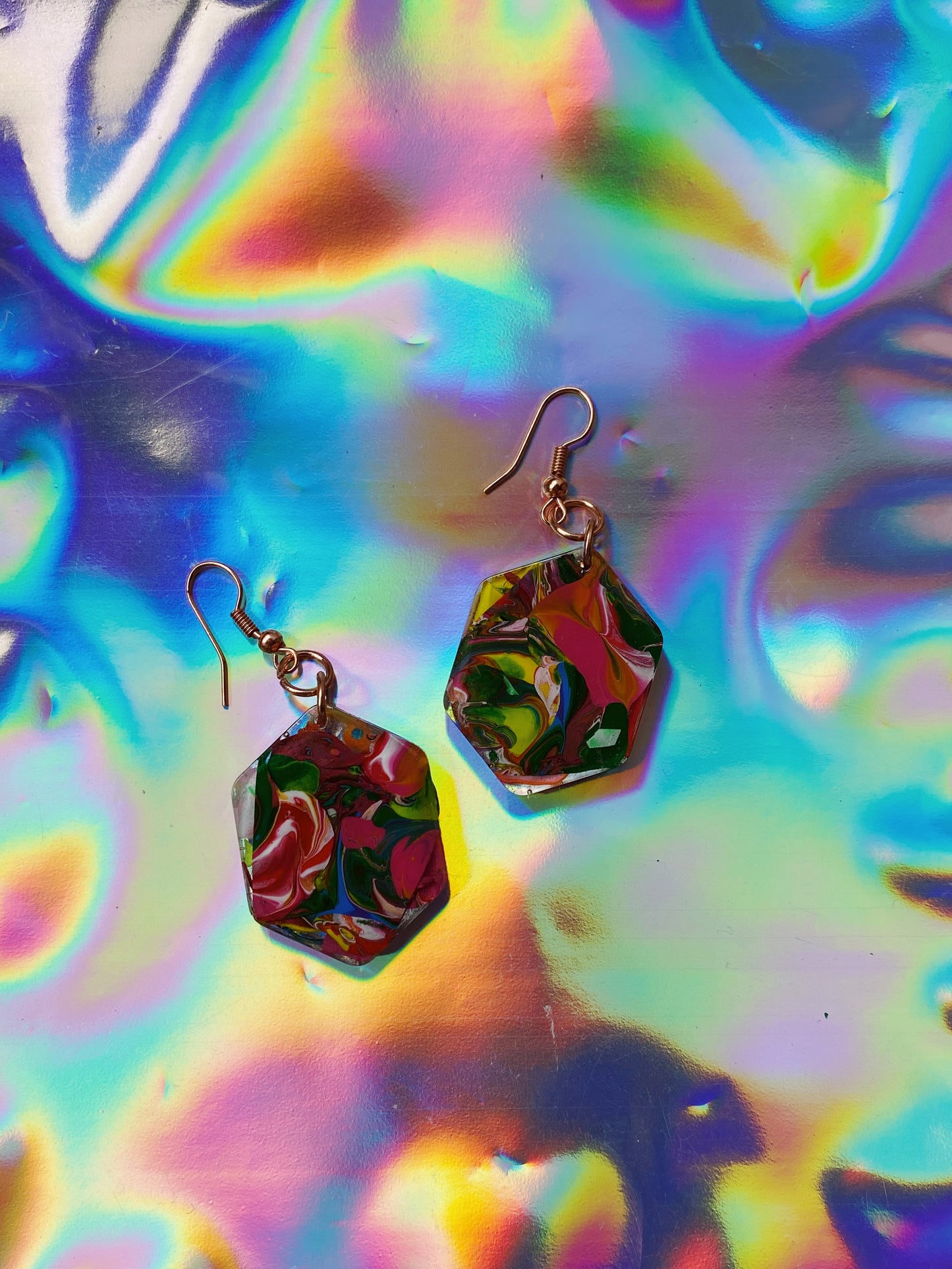 rainbow hexagons earrings