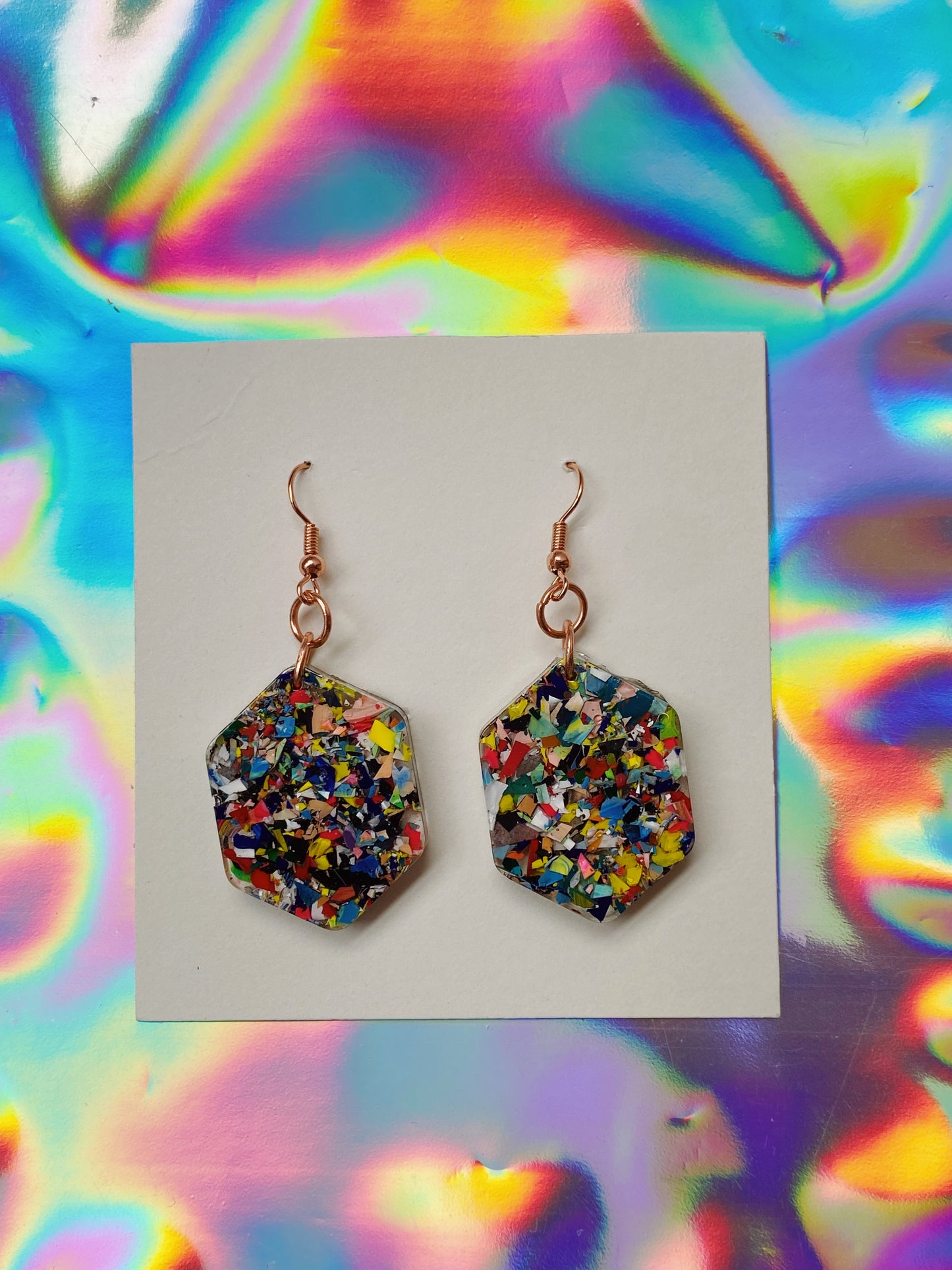 rainbow sprinkle hexagon earrings